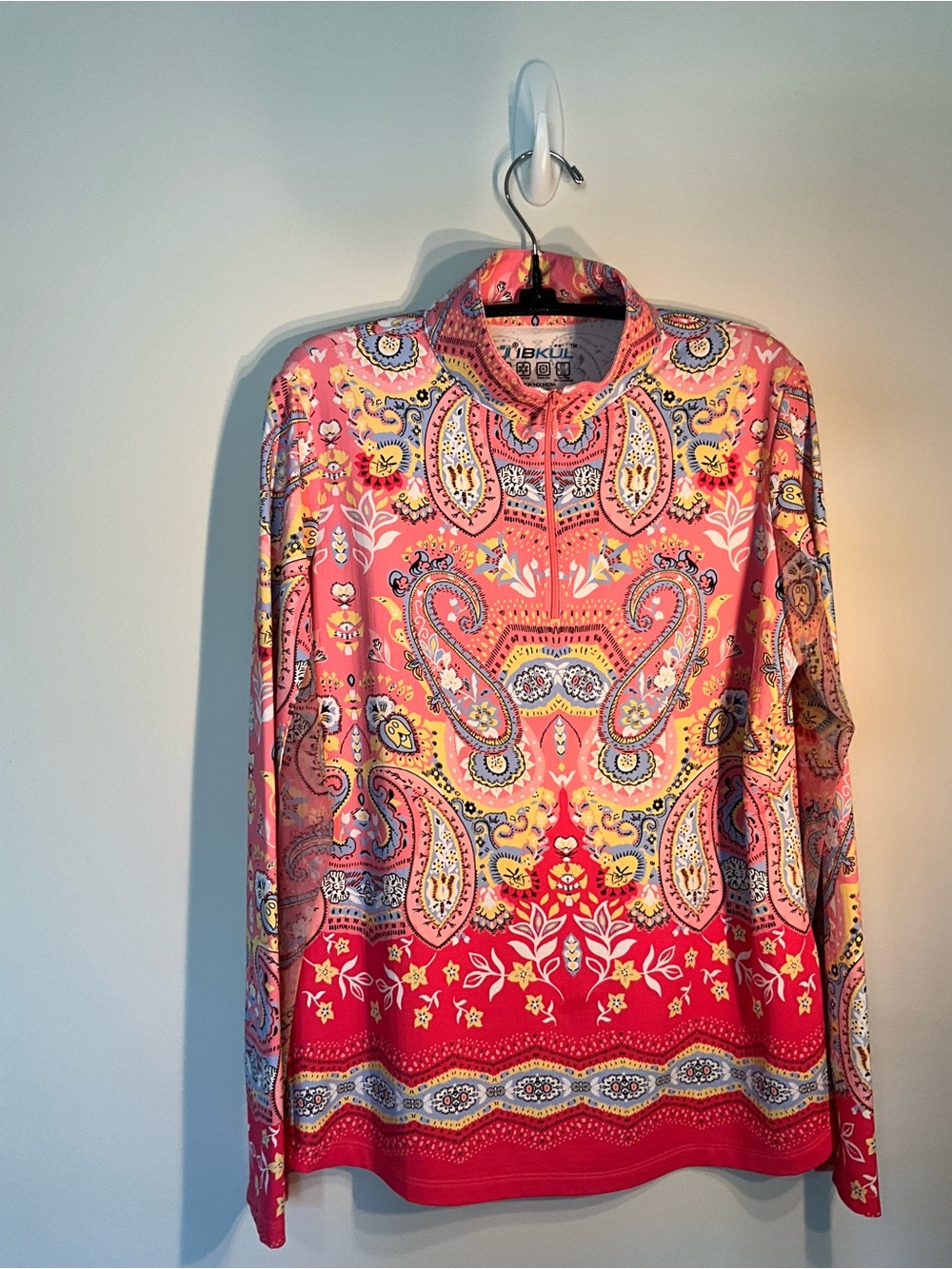 IBKUL Pink Paisley-Print Long-Sleeve Quarter-Zip Top